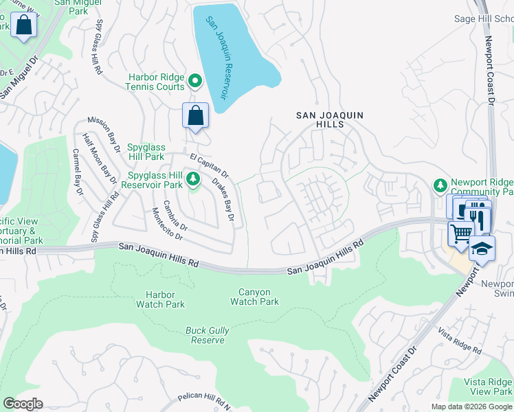 map of restaurants, bars, coffee shops, grocery stores, and more near 21 Sea Terrace in Newport Beach