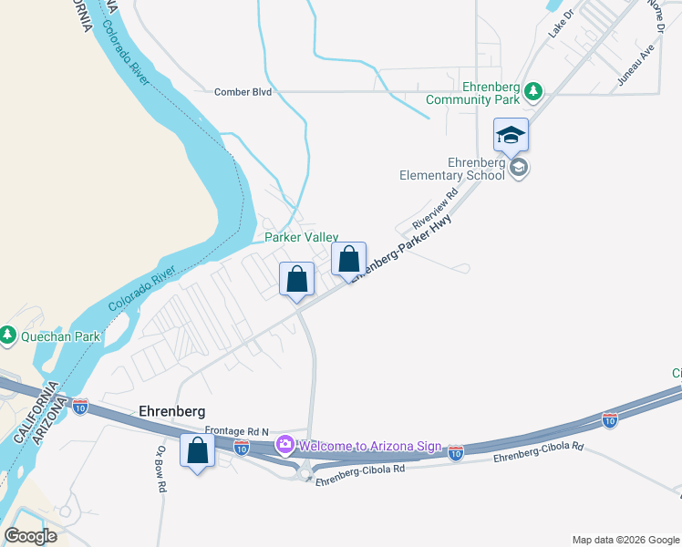map of restaurants, bars, coffee shops, grocery stores, and more near 50006 Parker Poston Road in Ehrenberg