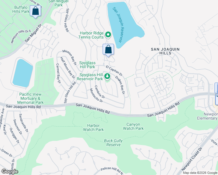 map of restaurants, bars, coffee shops, grocery stores, and more near 1 Muir Beach Circle in Newport Beach
