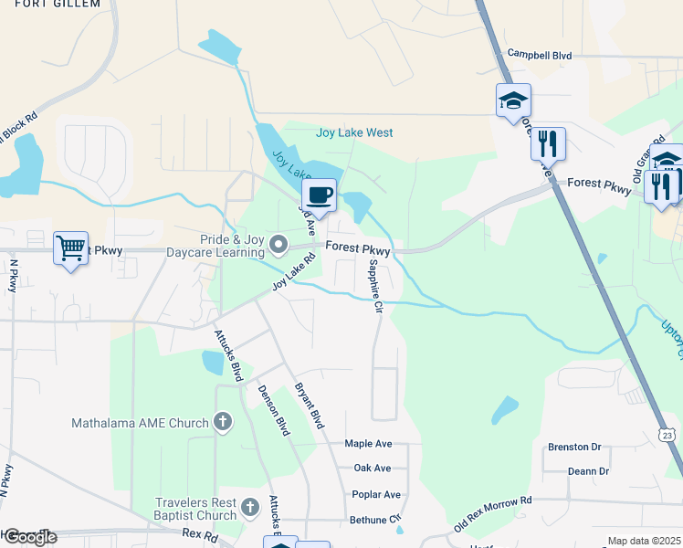 map of restaurants, bars, coffee shops, grocery stores, and more near 5367 Creek View Lane in Morrow