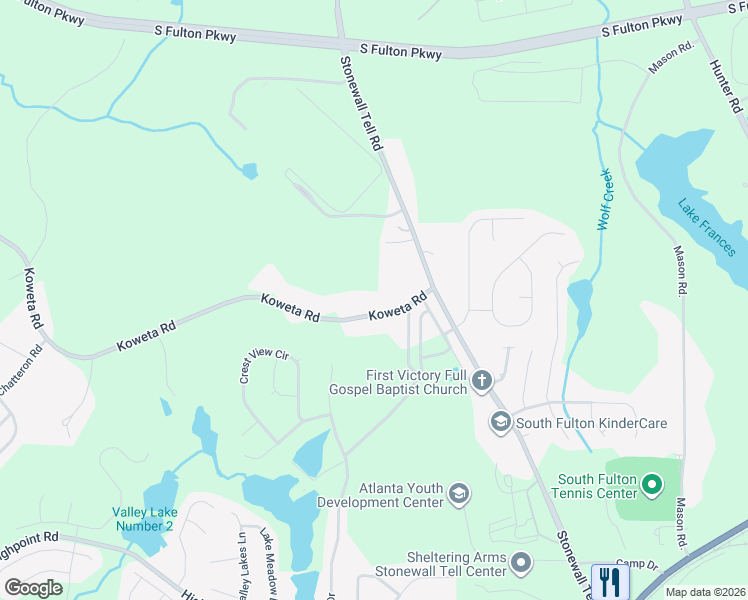 map of restaurants, bars, coffee shops, grocery stores, and more near 5225 Koweta Road in Atlanta