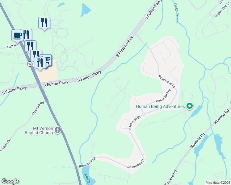 map of restaurants, bars, coffee shops, grocery stores, and more near 311 Cog Hill Drive in Fairburn