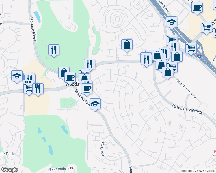 map of restaurants, bars, coffee shops, grocery stores, and more near 272 Avenida Sevilla in Laguna Woods