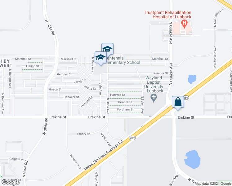 map of restaurants, bars, coffee shops, grocery stores, and more near 4644 Harvard Street in Lubbock