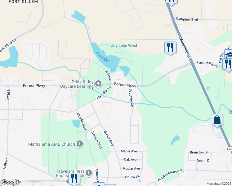 map of restaurants, bars, coffee shops, grocery stores, and more near 5360 Carver Road in Morrow