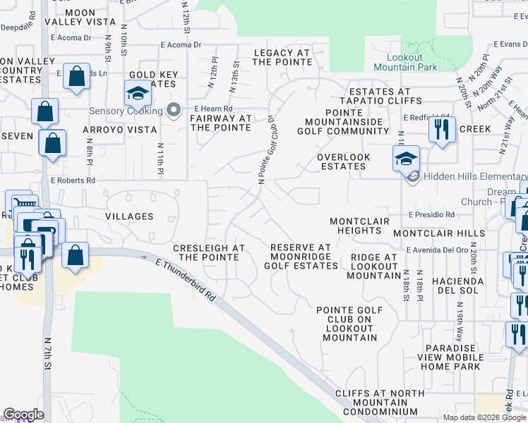 map of restaurants, bars, coffee shops, grocery stores, and more near 1331 East Voltaire Avenue in Phoenix
