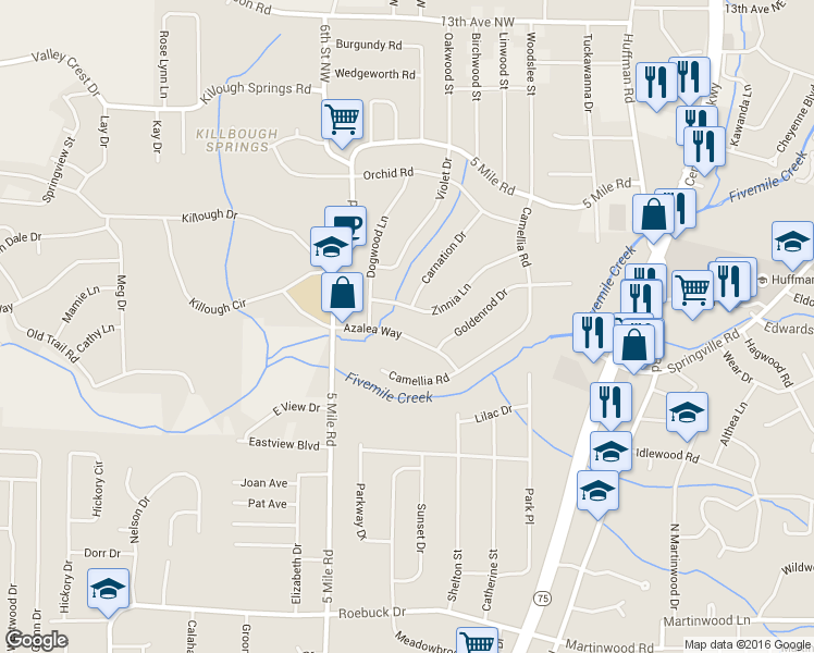 map of restaurants, bars, coffee shops, grocery stores, and more near 461 Azalea Way in Birmingham