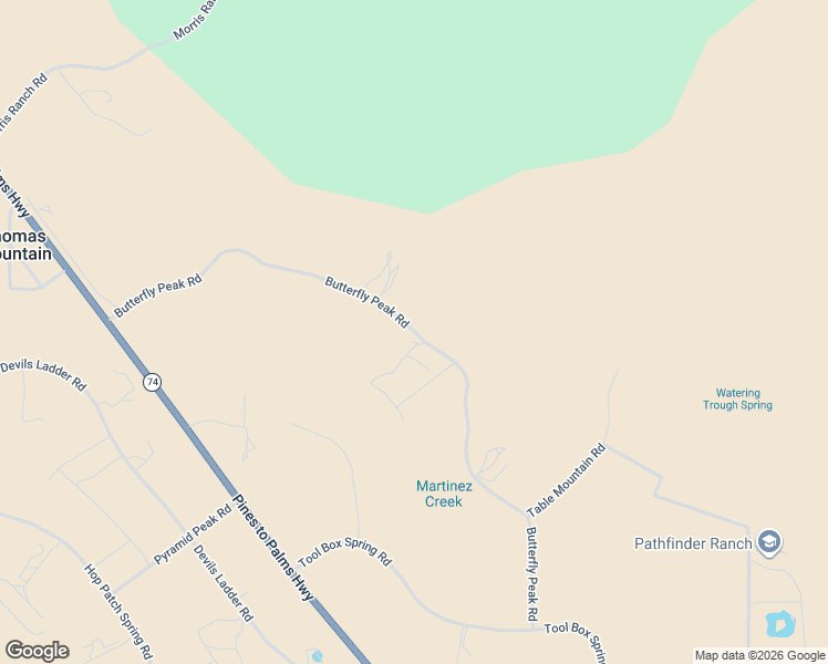 map of restaurants, bars, coffee shops, grocery stores, and more near Butterfly Peak Road in Riverside County