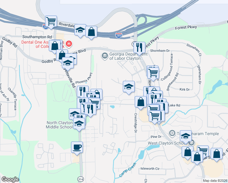 map of restaurants, bars, coffee shops, grocery stores, and more near 1525 Norman Drive in Atlanta