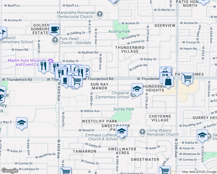 map of restaurants, bars, coffee shops, grocery stores, and more near 4001 West Sharon Avenue in Phoenix