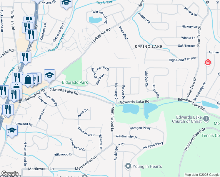 map of restaurants, bars, coffee shops, grocery stores, and more near 949 Garrett Drive in Birmingham