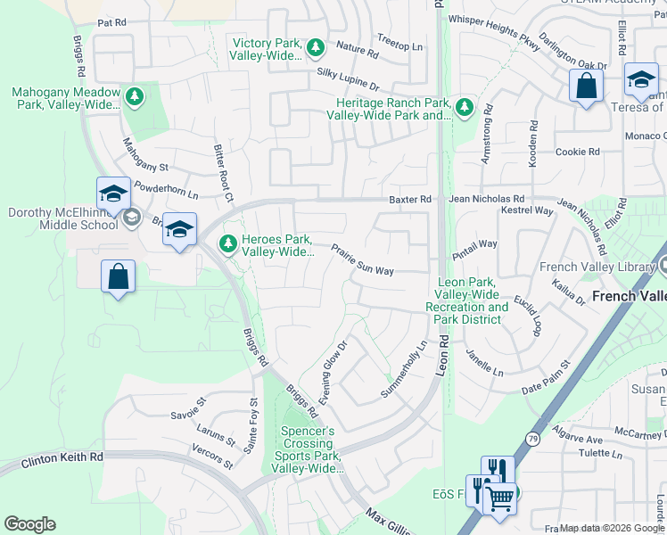 map of restaurants, bars, coffee shops, grocery stores, and more near 35174 Rockford Way in Murrieta
