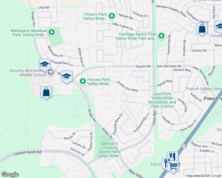 map of restaurants, bars, coffee shops, grocery stores, and more near 35138 Ladybug Lane in Murrieta