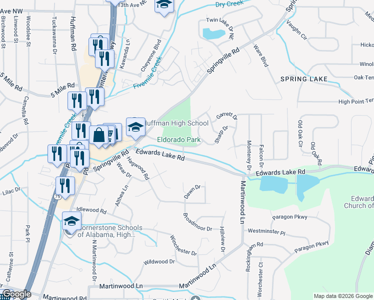 map of restaurants, bars, coffee shops, grocery stores, and more near 937 Eldorado Drive in Birmingham