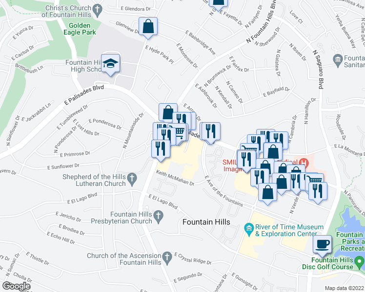 map of restaurants, bars, coffee shops, grocery stores, and more near 13733 Fountain Hills Boulevard in Fountain Hills