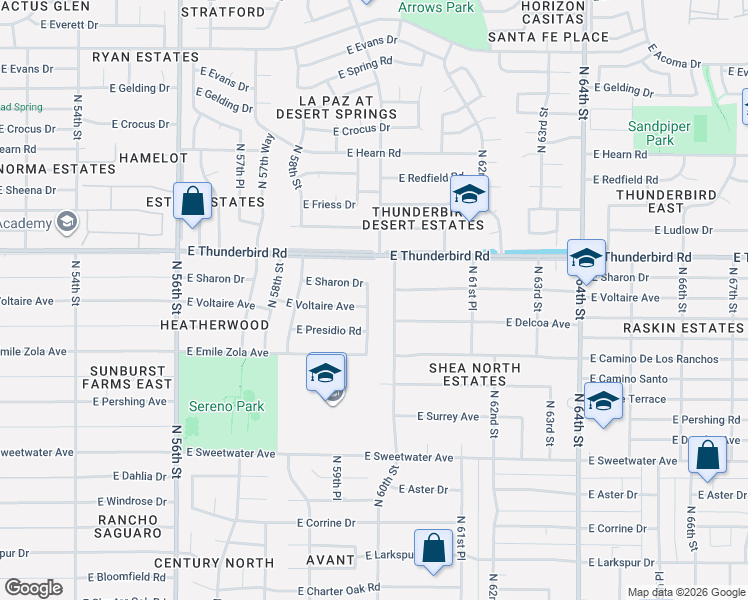 map of restaurants, bars, coffee shops, grocery stores, and more near 5940 East Sharon Drive in Scottsdale