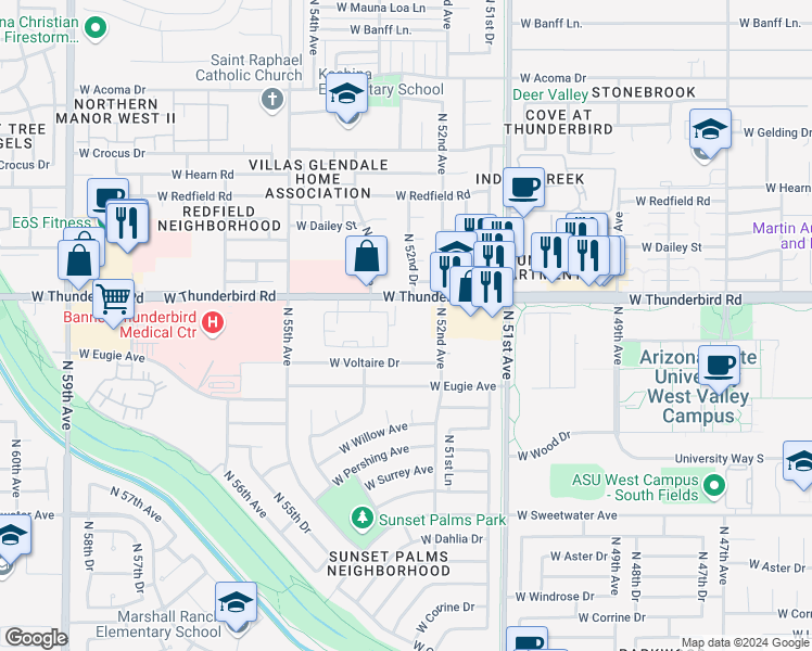 map of restaurants, bars, coffee shops, grocery stores, and more near in Glendale