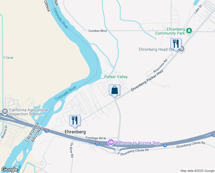 map of restaurants, bars, coffee shops, grocery stores, and more near 50078 Ehrenberg Poston Highway in Ehrenberg