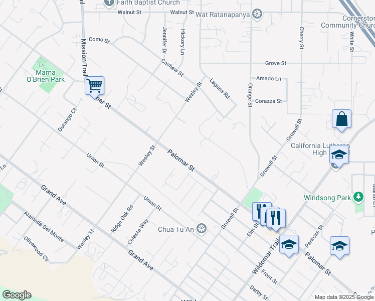 map of restaurants, bars, coffee shops, grocery stores, and more near 21026 Palomar Street in Wildomar
