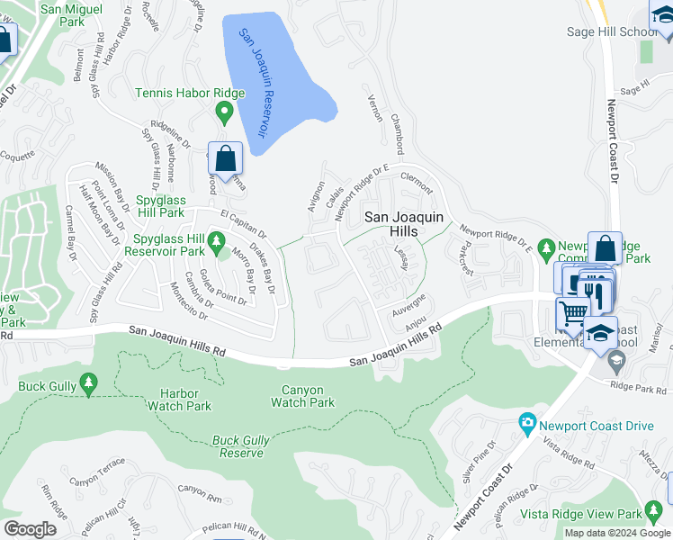 map of restaurants, bars, coffee shops, grocery stores, and more near 35 Sea Terrace in Newport Beach