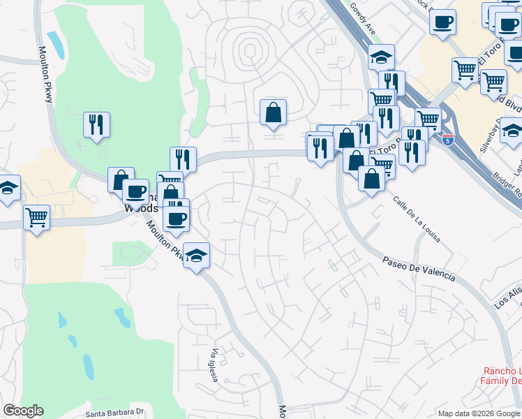 map of restaurants, bars, coffee shops, grocery stores, and more near 2 Avenida Castilla in Laguna Woods