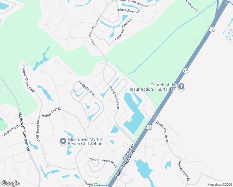 map of restaurants, bars, coffee shops, grocery stores, and more near 201 Four Leaf Lane in Murrells Inlet