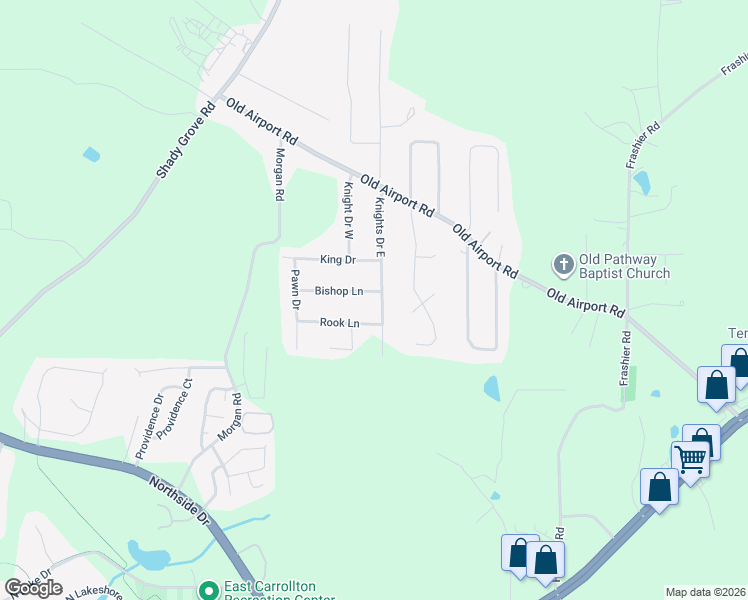 map of restaurants, bars, coffee shops, grocery stores, and more near 10 Bishop Lane in Carrollton