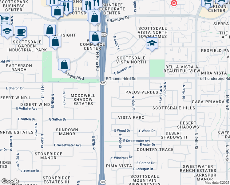 map of restaurants, bars, coffee shops, grocery stores, and more near 13650 North 89th Street in Scottsdale
