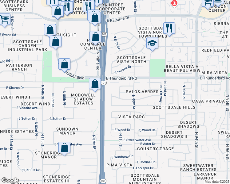 map of restaurants, bars, coffee shops, grocery stores, and more near 13650 North 89th Street in Scottsdale
