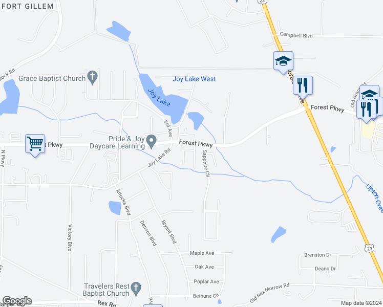 map of restaurants, bars, coffee shops, grocery stores, and more near 5335 Creekview Lane in Morrow