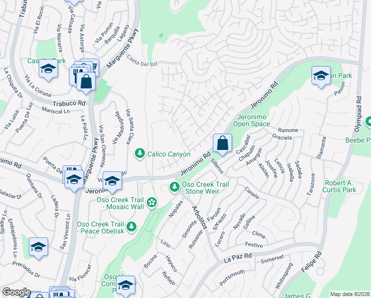 map of restaurants, bars, coffee shops, grocery stores, and more near 27751 Via Granados in Mission Viejo