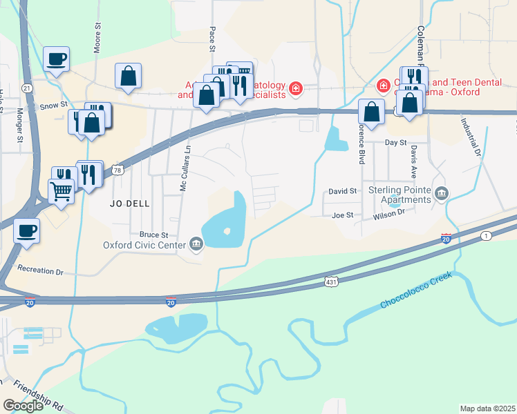 map of restaurants, bars, coffee shops, grocery stores, and more near 354 Cobblestone Way in Oxford