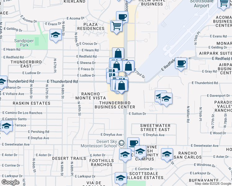 map of restaurants, bars, coffee shops, grocery stores, and more near 13610 North Scottsdale Road in Scottsdale