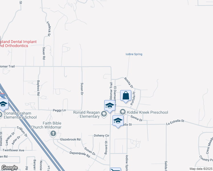 map of restaurants, bars, coffee shops, grocery stores, and more near Wildomar Trail in Wildomar