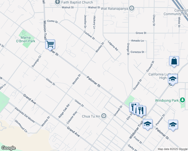map of restaurants, bars, coffee shops, grocery stores, and more near 21026 Palomar Street in Wildomar