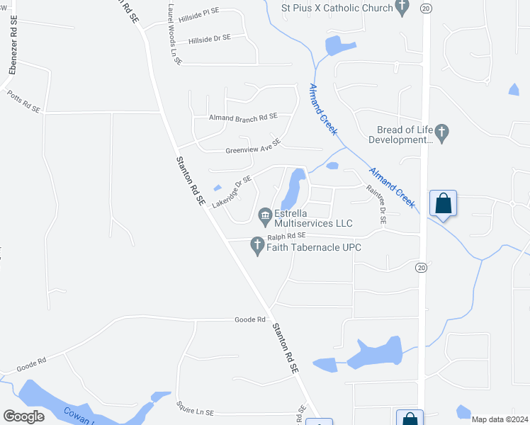 map of restaurants, bars, coffee shops, grocery stores, and more near 2995 Landmark Drive Southeast in Conyers