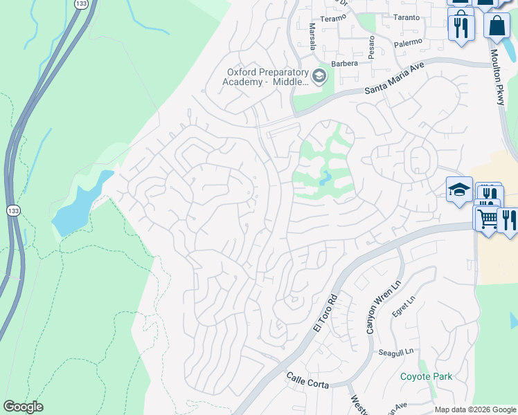 map of restaurants, bars, coffee shops, grocery stores, and more near 3337 Punta Alta in Laguna Woods