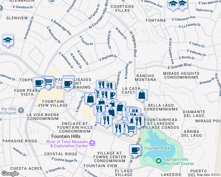 map of restaurants, bars, coffee shops, grocery stores, and more near 208 East Almont Drive in Fountain Hills
