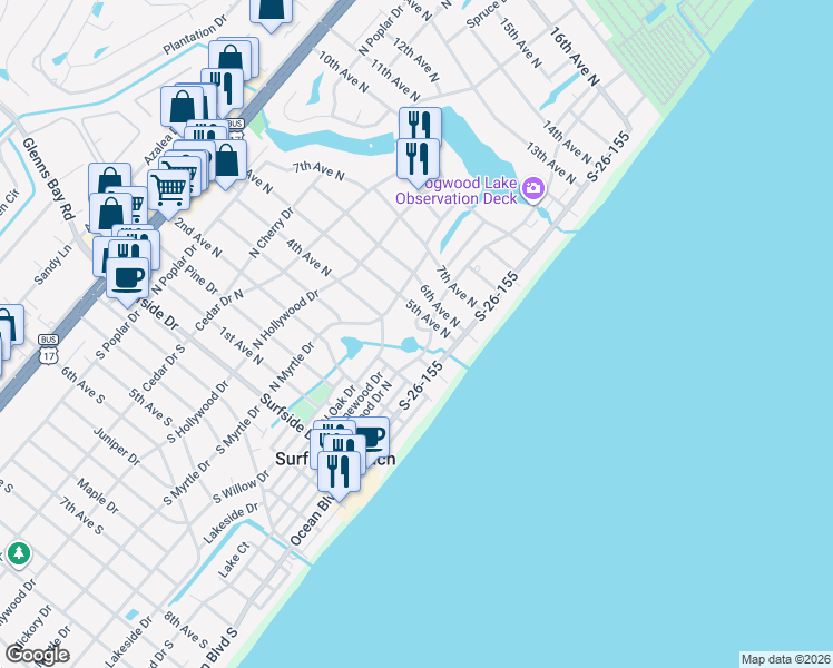 map of restaurants, bars, coffee shops, grocery stores, and more near in Myrtle Beach