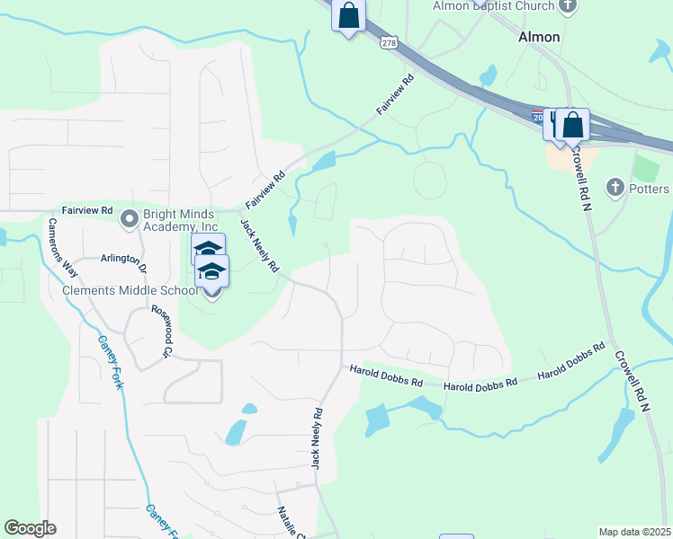 map of restaurants, bars, coffee shops, grocery stores, and more near 50 Evelyn Road in Covington