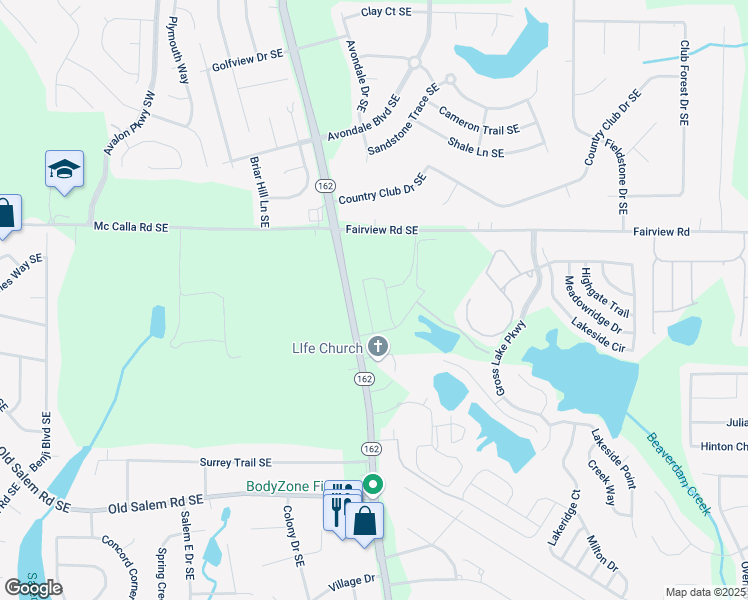 map of restaurants, bars, coffee shops, grocery stores, and more near Wyndham Place in Rockdale County