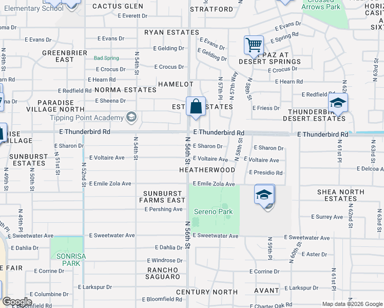 map of restaurants, bars, coffee shops, grocery stores, and more near 5611 East Sharon Drive in Scottsdale