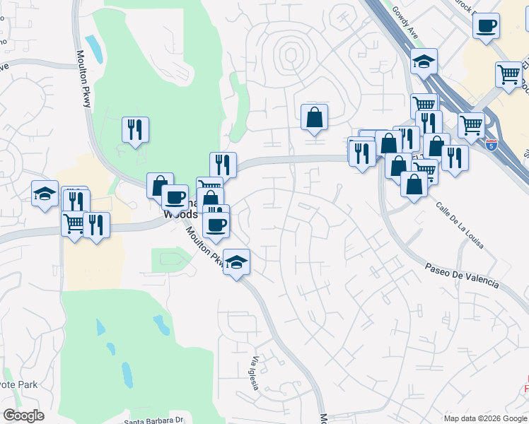 map of restaurants, bars, coffee shops, grocery stores, and more near 256 Calle Aragon in Laguna Woods