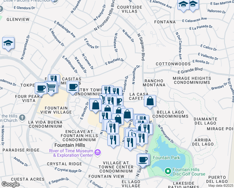 map of restaurants, bars, coffee shops, grocery stores, and more near 13606 North Cambria Drive in Fountain Hills