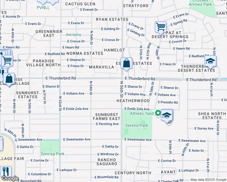map of restaurants, bars, coffee shops, grocery stores, and more near 5526 East Voltaire Avenue in Scottsdale