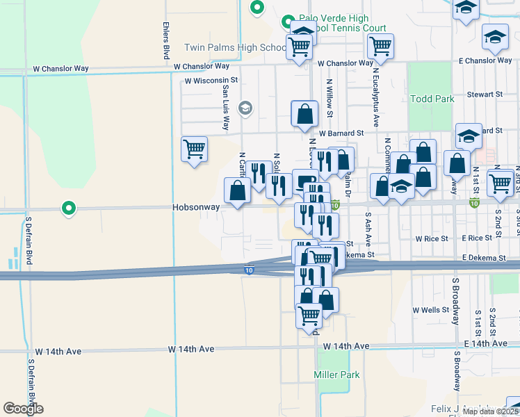 map of restaurants, bars, coffee shops, grocery stores, and more near in Blythe