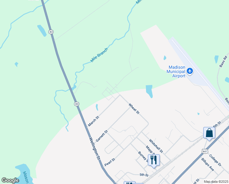 map of restaurants, bars, coffee shops, grocery stores, and more near 1180 Wheat Street in Madison
