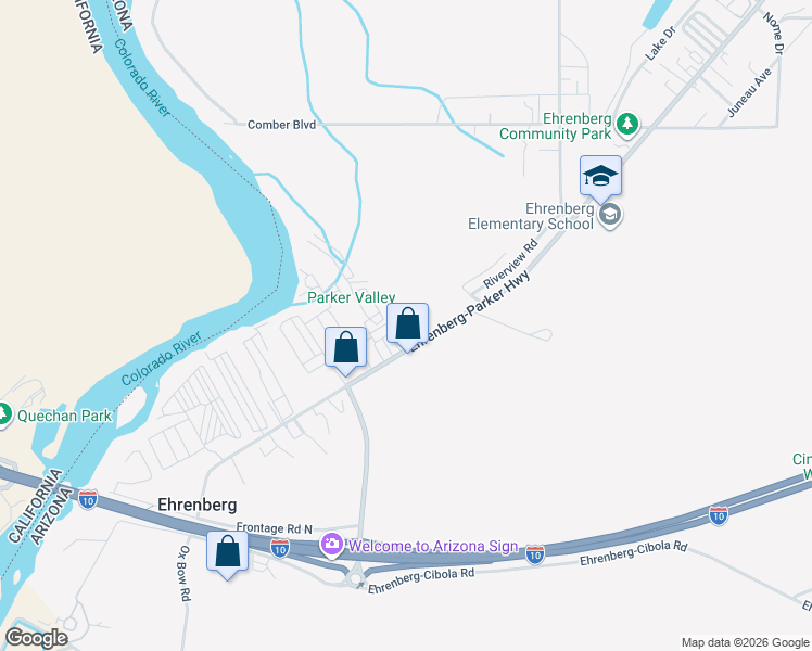 map of restaurants, bars, coffee shops, grocery stores, and more near 50006 Parker Poston Road in Ehrenberg