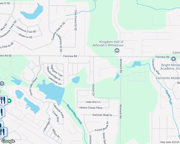 map of restaurants, bars, coffee shops, grocery stores, and more near 2 Chandler Fields Drive in Covington