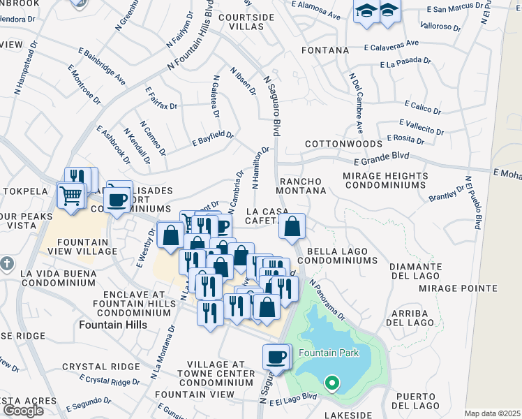 map of restaurants, bars, coffee shops, grocery stores, and more near 13617 North Hamilton Drive in Fountain Hills